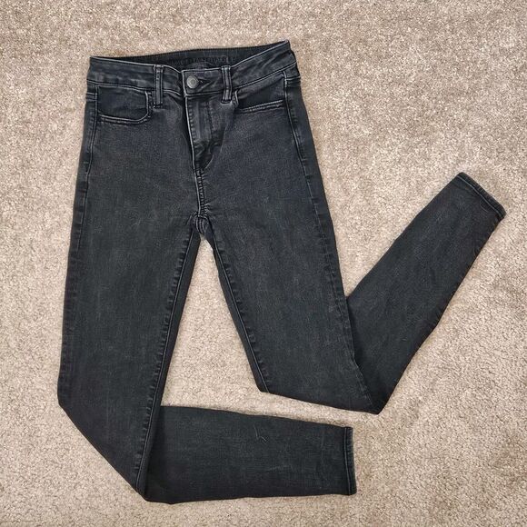 American Eagle Womens Sz 4 Long Next Level Stretch BLACK Jeans Skinny 26X30 - Picture 1 of 13